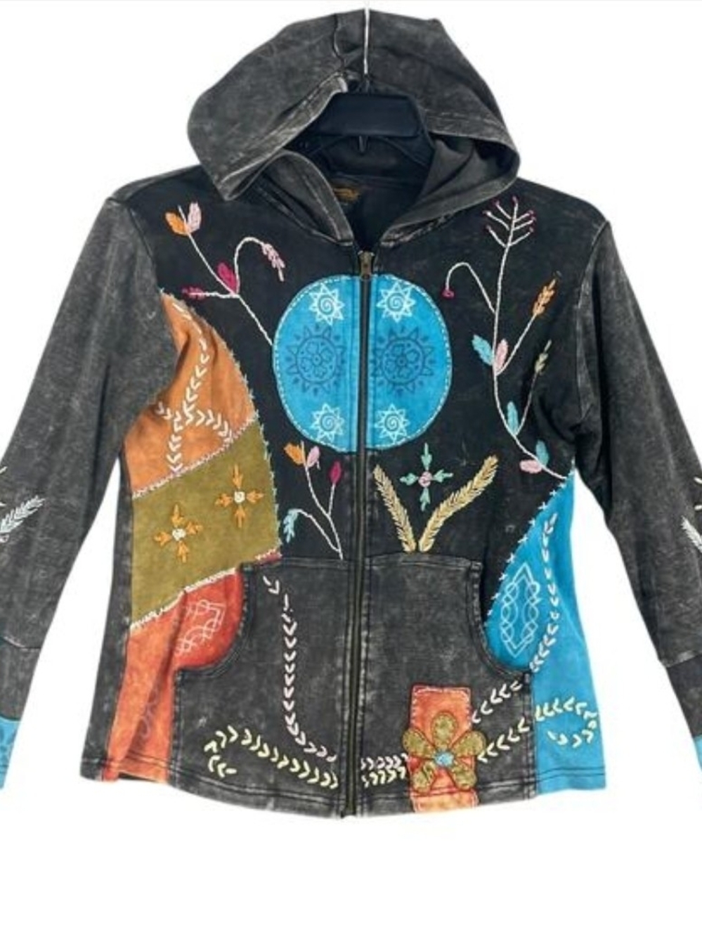 Rising International Black Hooded Zip Jacket with Turquoise & Orange Trim